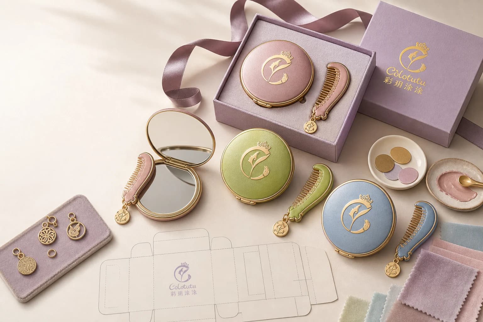 Colotutu gift-set finish, charm and packaging development options